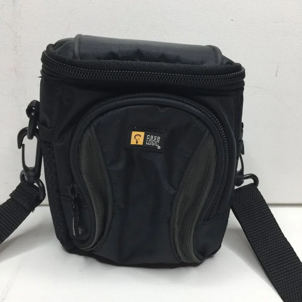 Case Logic Black Camera Bag Side Front Elastic Mesh Zipper Pockets Carry Strap